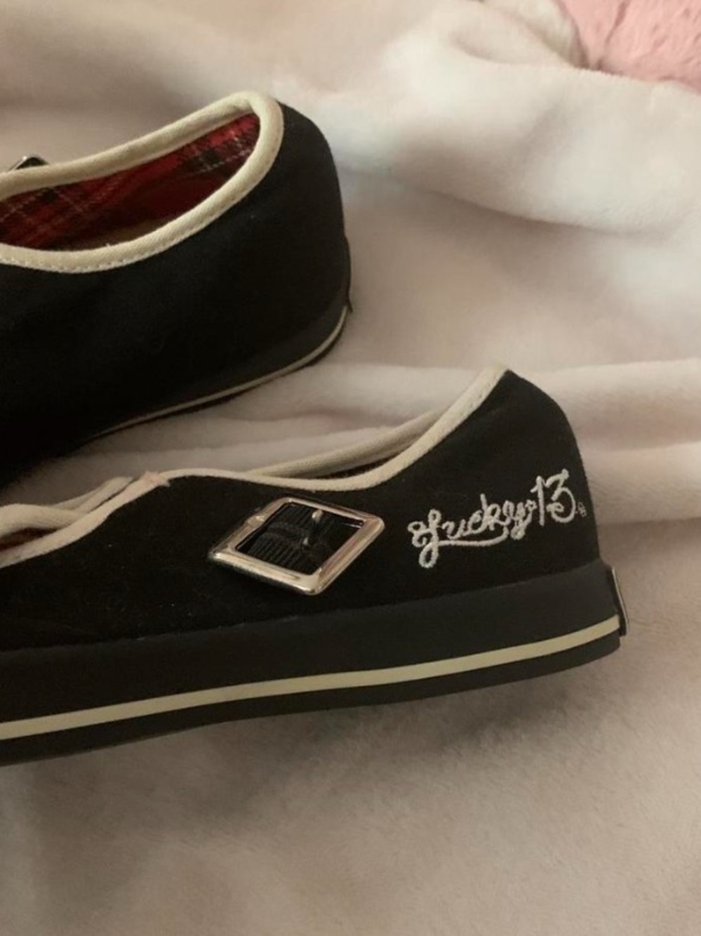 Lucky 13 Black & Pink Flats - Picture 2 of 4